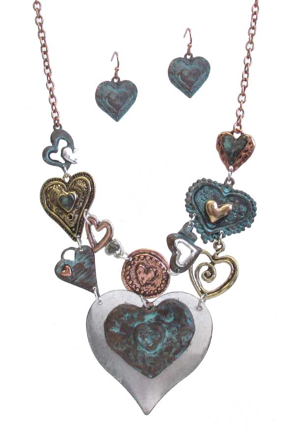 MULTI HEART LINK NECKLACE SET-0