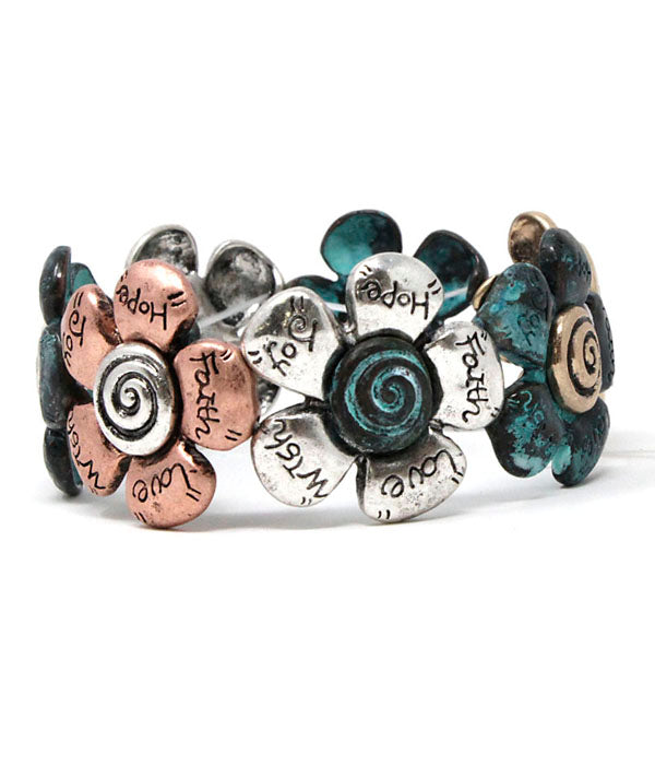 VINTAGE METAL FLOWER LINK STRETCH BRACELET-0