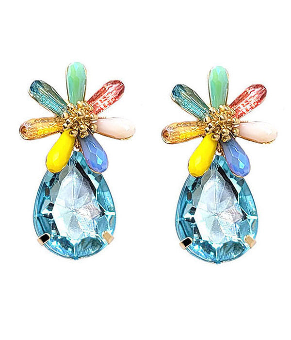 FACET STONE FLOWER AND TEARDROP EARRING-0