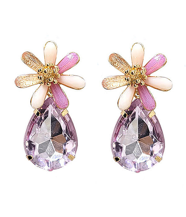 FACET STONE FLOWER AND TEARDROP EARRING-0
