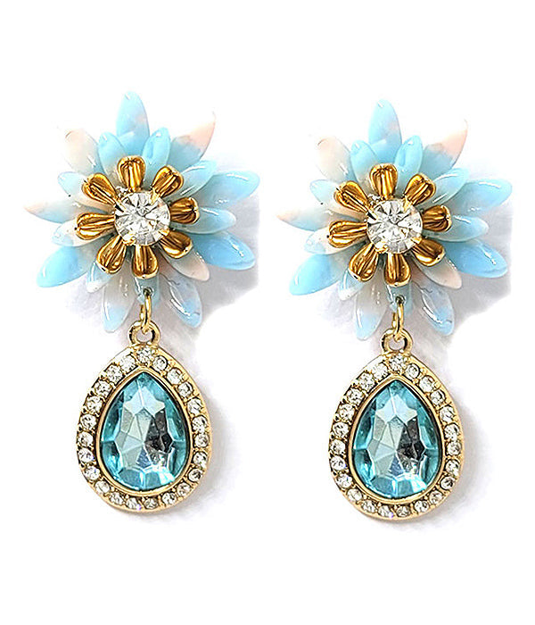 CRYSTAL CENTER FLOWER AND FACET TEARDROP EARRING-0