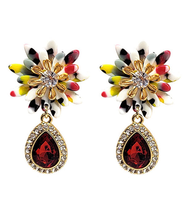 CRYSTAL CENTER FLOWER AND FACET TEARDROP EARRING-0