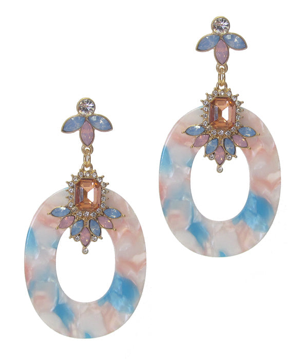 ORGANIC CELLULOSE HOOP AND CRYSTAL DROP EARRING-0