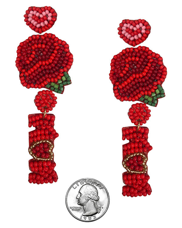 HANDMADE MULTI SEEDBEAD ROSE EARRING - MOM-0