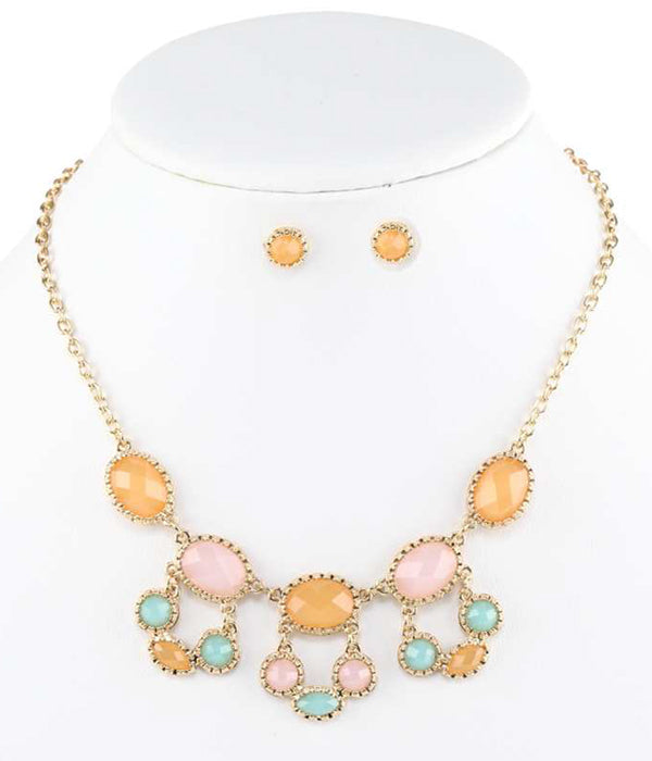 EPOXY STONE LINK DROP NECKLACE SET-0