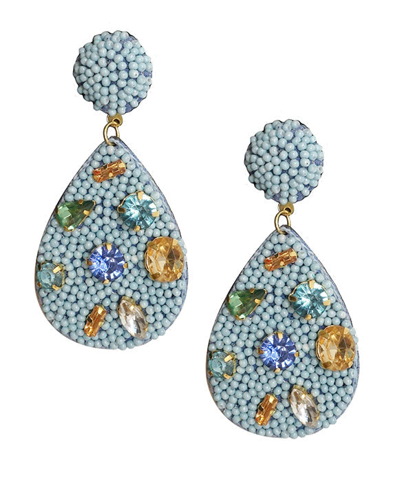 HANDMADE MULTI SEEDBEAD AND CRYSTAL MIX TEARDROP EARRING-0