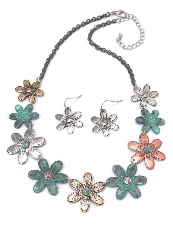 MULTI FLOWER LINK NECKLACE SET-0