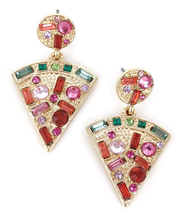 CRYSTAL DECO PIZZA SLICE EARRING-0
