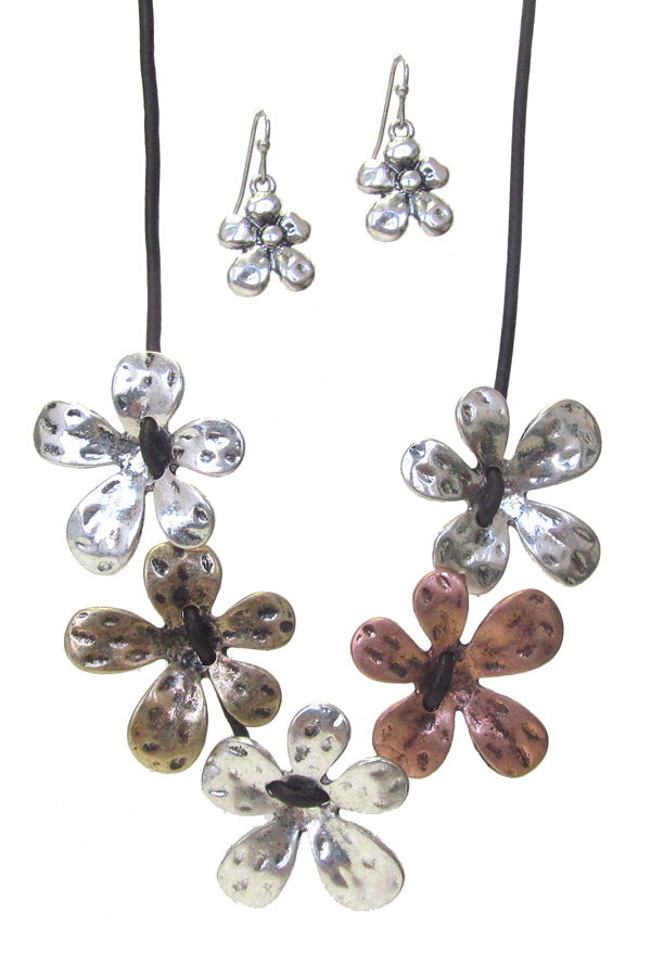 MULTI FLOWER LINK NECKLACE SET-0