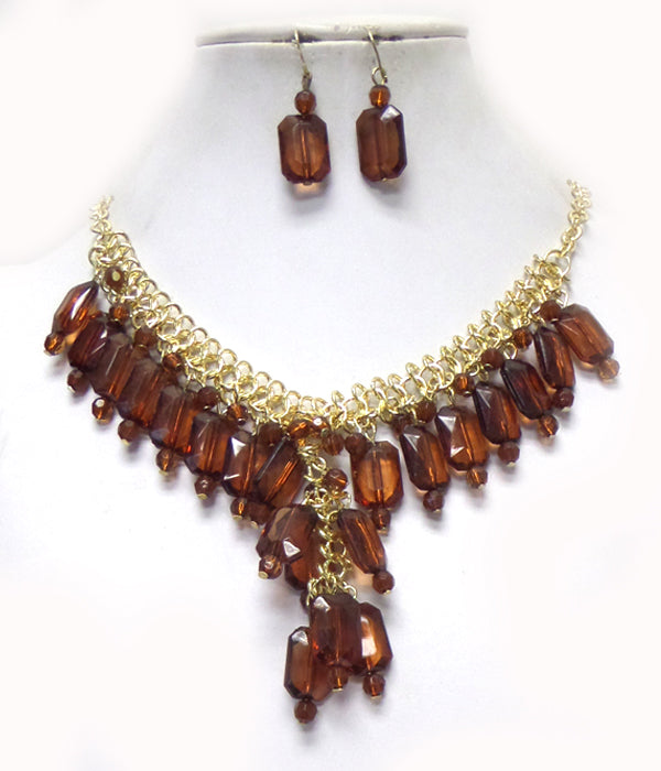 CHAIN ACRYLIC DROP NECKLACE SET-0