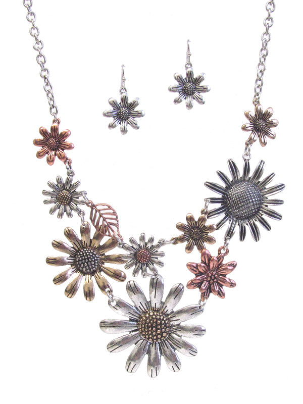 MULTI FLOWER LINK NECKLACE SET-0