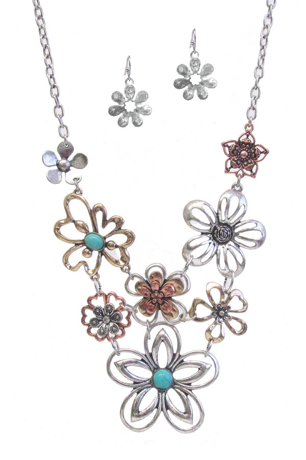 MULTI FLOWER LINK NECKLACE SET-0