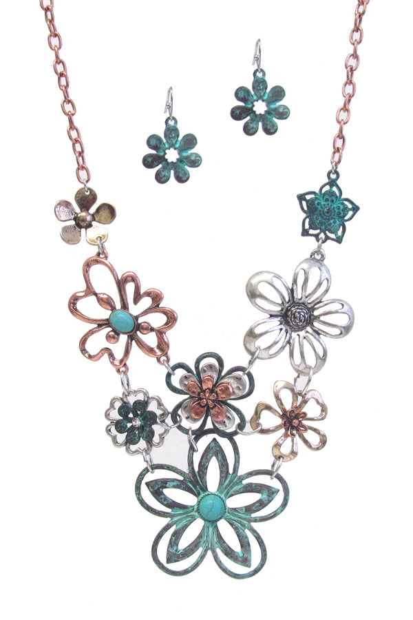 MULTI FLOWER LINK NECKLACE SET-0
