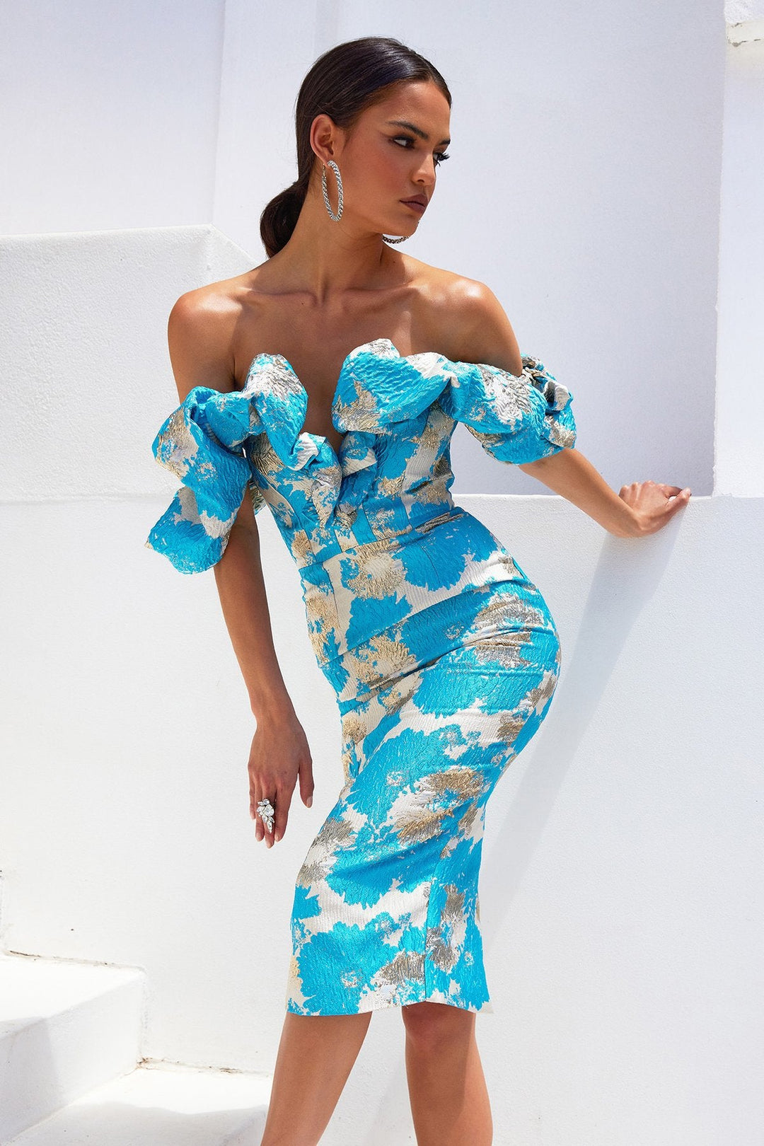 Jacquard Backless Midi Dress - Blue | Slay Eclectic