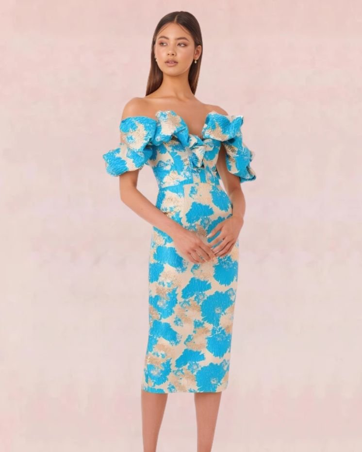 Jacquard Backless Midi Dress - Blue | Slay Eclectic