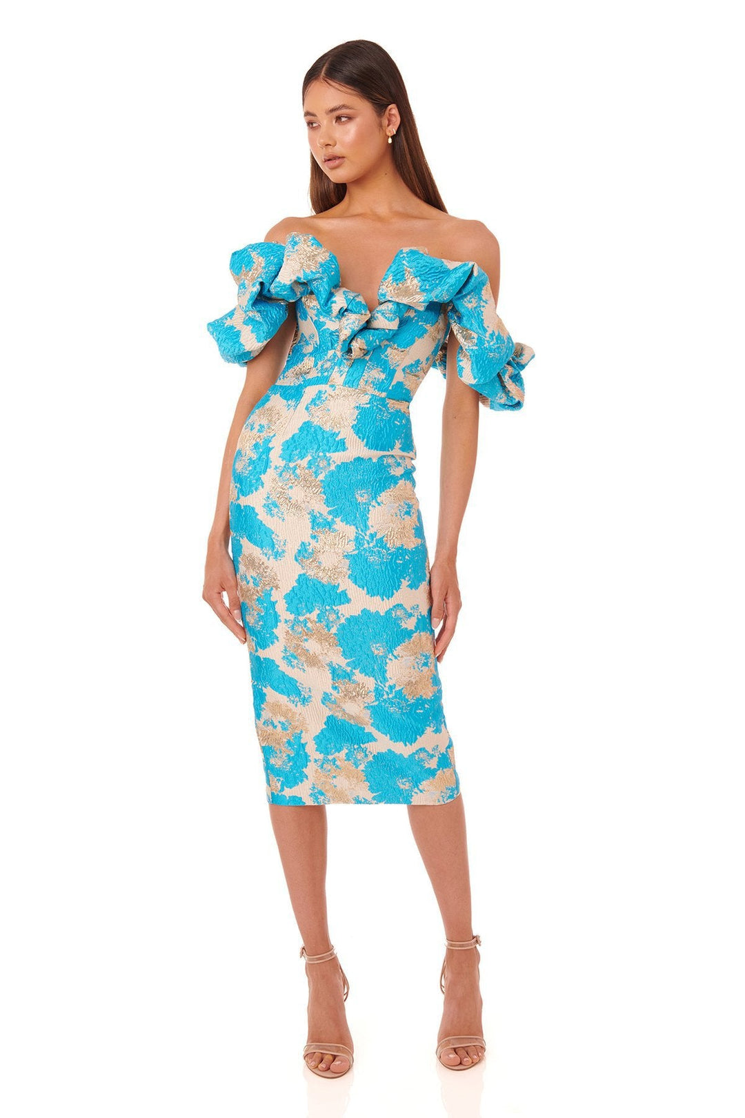 Jacquard Backless Midi Dress - Blue - Slay Eclectic