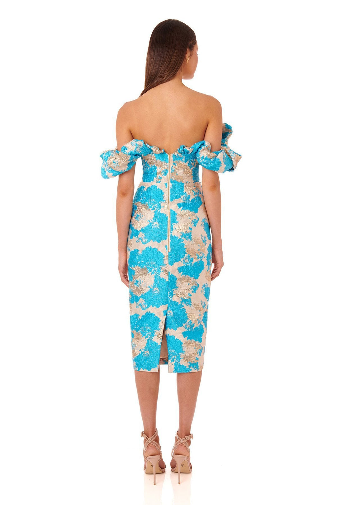 Jacquard Backless Midi Dress - Blue - Slay Eclectic