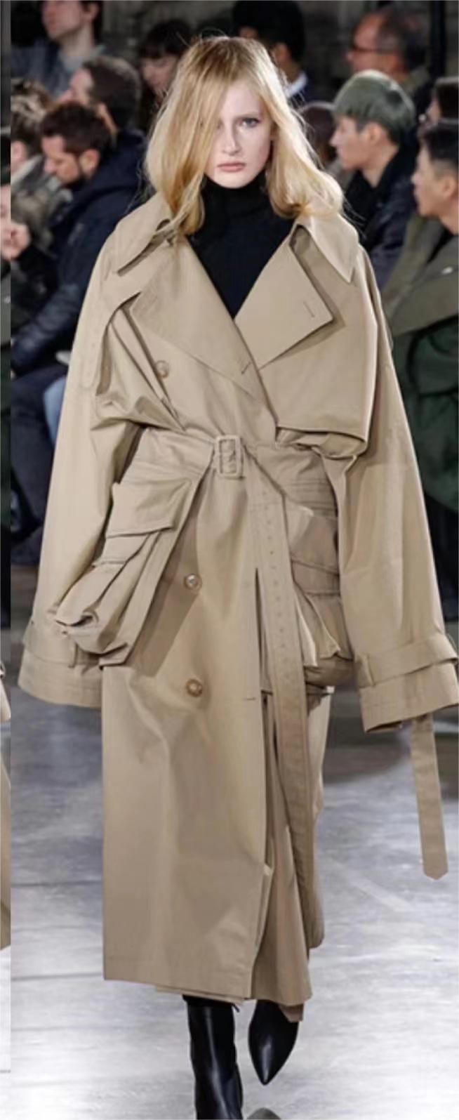 Khaki Cotton Long Trench Coat for Women with Removable Pockets and Tie Front - Spring British Style Below the Knee - Slay Eclectic