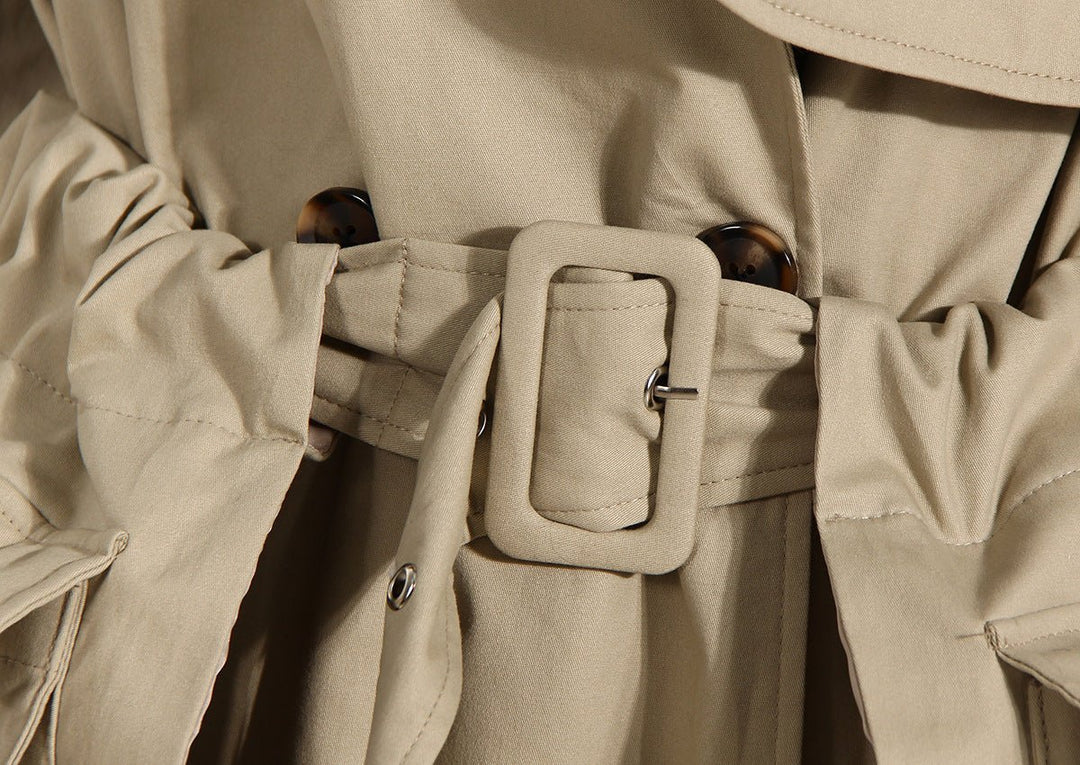 Khaki Cotton Long Trench Coat for Women with Removable Pockets and Tie Front - Spring British Style Below the Knee - Slay Eclectic