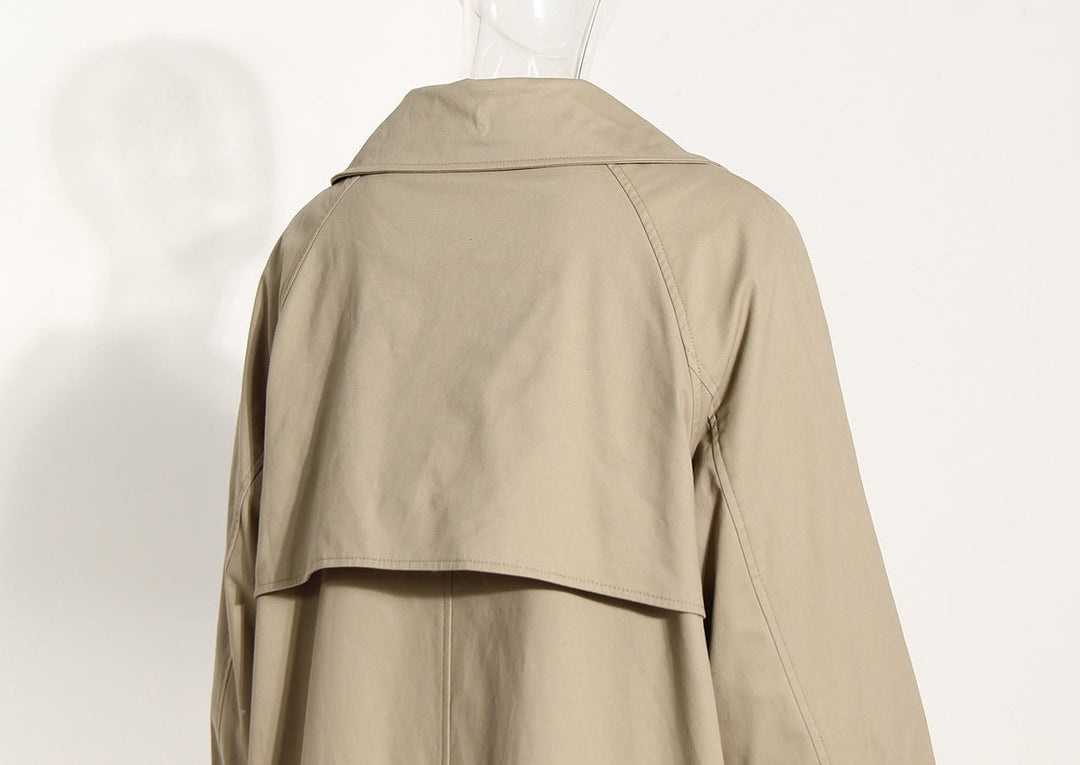 Khaki Cotton Long Trench Coat for Women with Removable Pockets and Tie Front - Spring British Style Below the Knee - Slay Eclectic