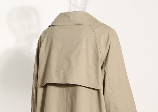 Khaki Cotton Long Trench Coat for Women with Removable Pockets and Tie Front - Spring British Style Below the Knee - Slay Eclectic