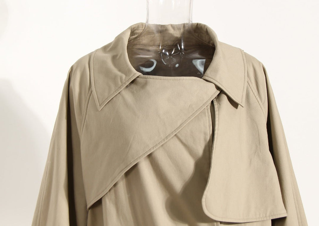 Khaki Cotton Long Trench Coat for Women with Removable Pockets and Tie Front - Spring British Style Below the Knee - Slay Eclectic