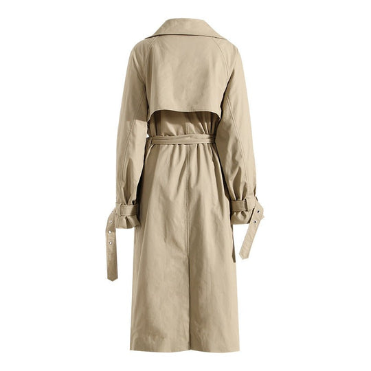 Khaki Cotton Long Trench Coat for Women with Removable Pockets and Tie Front - Spring British Style Below the Knee - Slay Eclectic