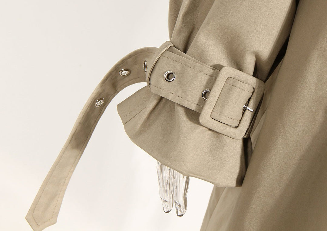 Khaki Cotton Long Trench Coat for Women with Removable Pockets and Tie Front - Spring British Style Below the Knee - Slay Eclectic