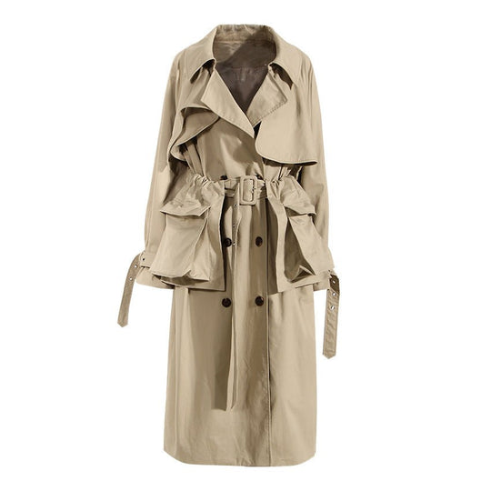 Khaki Cotton Long Trench Coat for Women with Removable Pockets and Tie Front - Spring British Style Below the Knee - Slay Eclectic