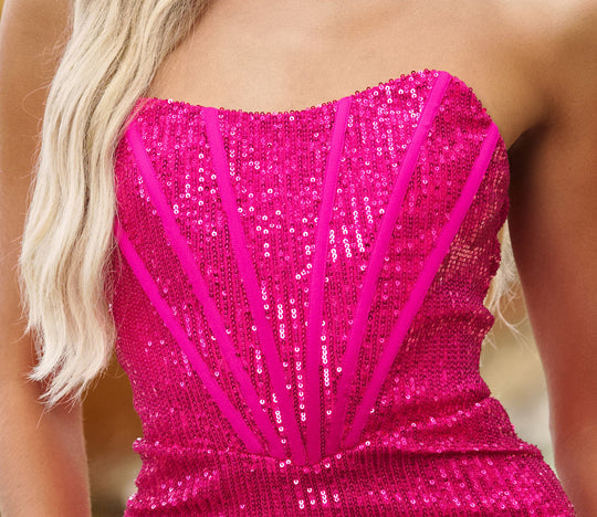 Gia Sequin Corset Mini Dress - Fuchsia