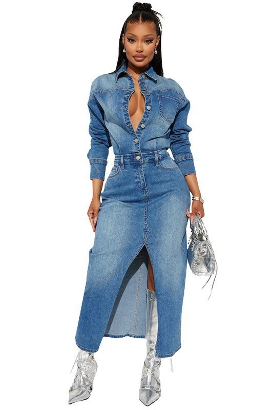 Long Sleeve Denim Maxi Dress for Women-Slay Eclectic