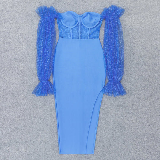 Lunar Lace Bodycon Midi Dress - Blue | Slay Eclectic