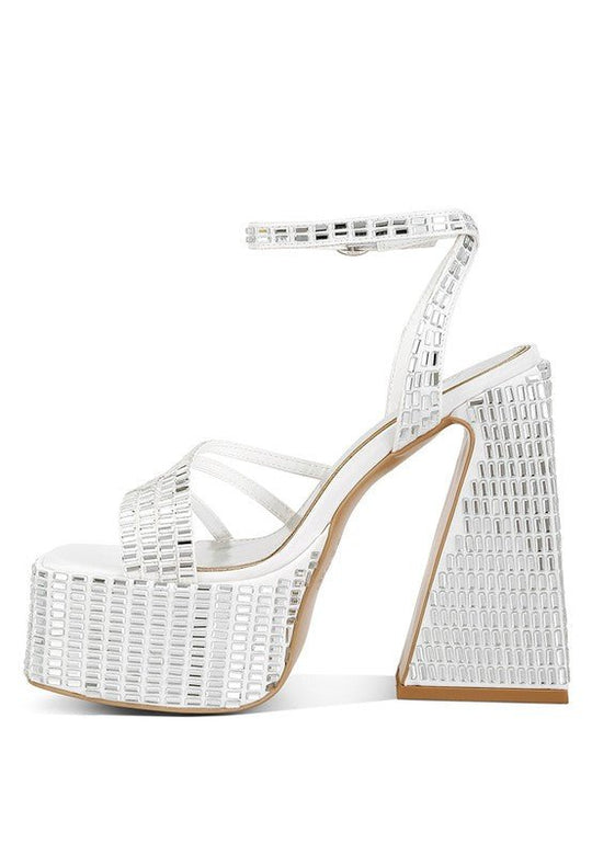 Lustrous Bling Mirror Flare Block Heels-Slay Eclectic