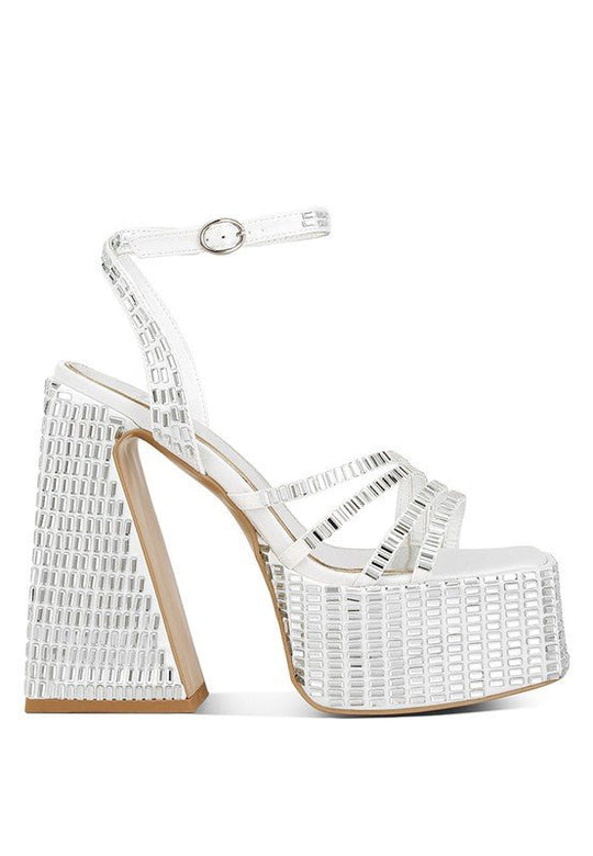 Lustrous Mirror Embellished Flare Heel Sandals-Slay Eclectic