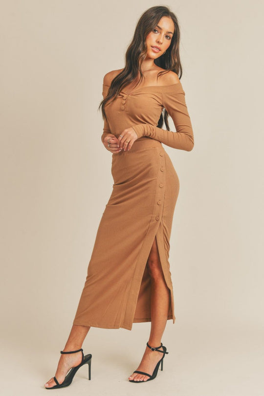 MABLE Button Detail Crop Top and Slit Midi Skirt Set-Slay Eclectic