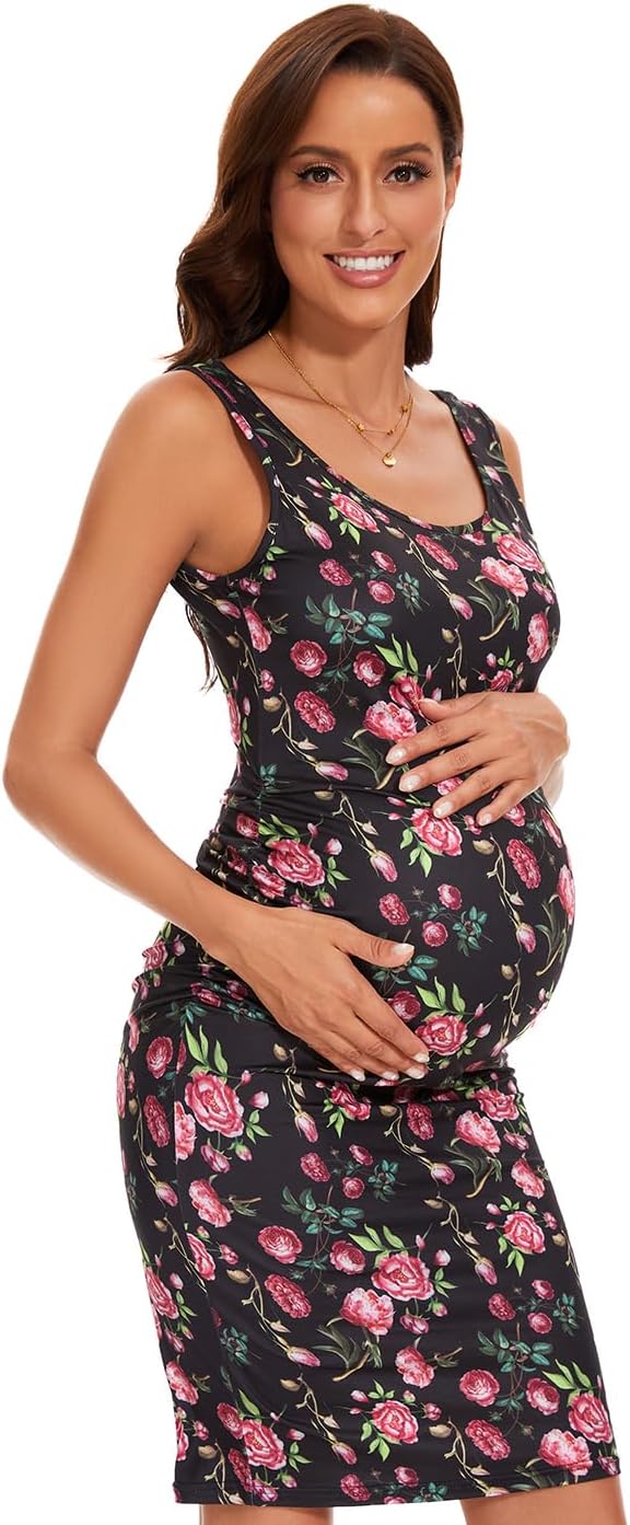 Maternity Side Ruching Bodycon Midi - Black-Slay Eclectic