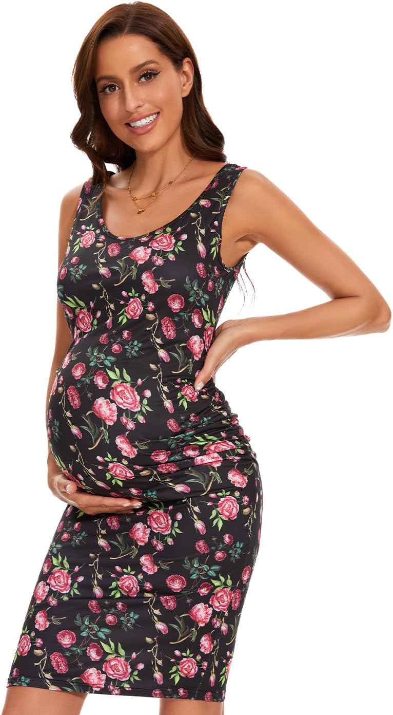 Maternity Side Ruching Bodycon Midi - Black-Slay Eclectic
