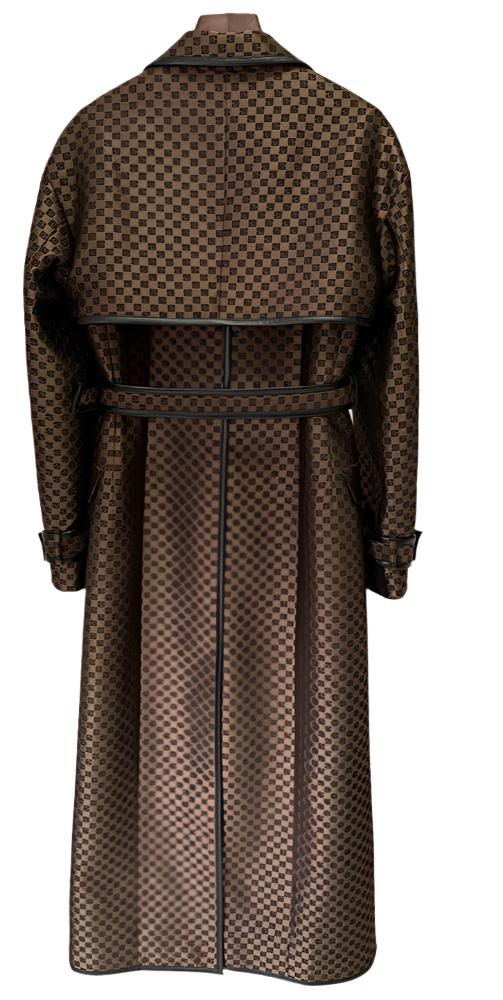 Maze Pattern Elegance: Long Belted Trench Coat for Autumn/Winter-Slay Eclectic