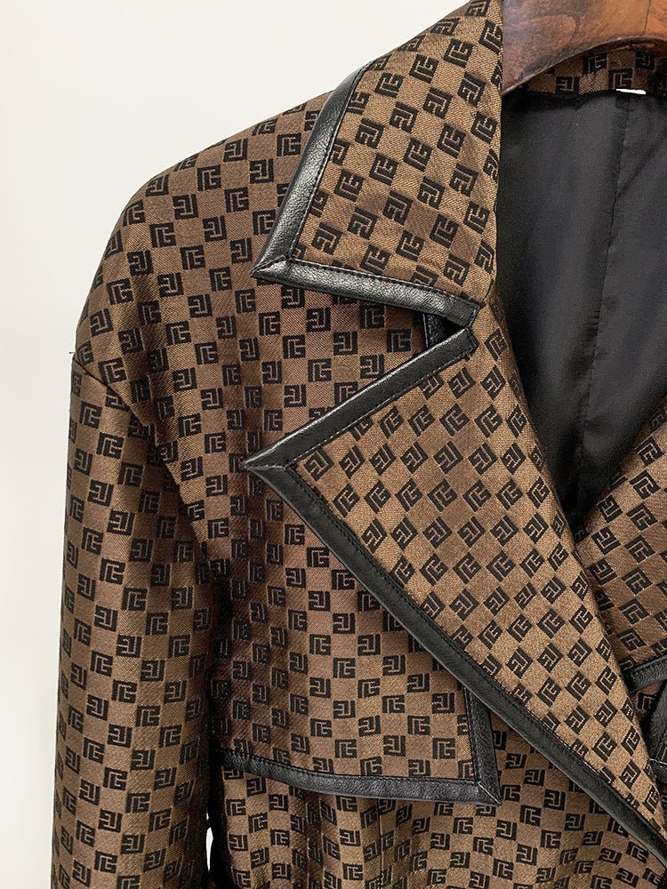 Maze Pattern Elegance: Long Belted Trench Coat for Autumn/Winter-Slay Eclectic