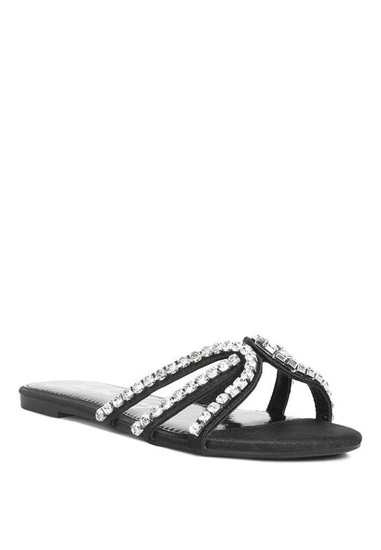 Mezzie Dimante Strap Flat Sandals-Slay Eclectic