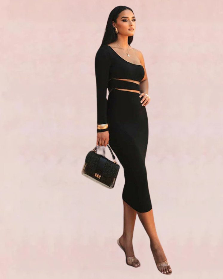 Mosaic Bandage Midi Dress - Black | Slay Eclectic