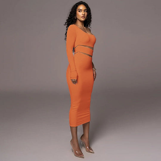 Mosaic Cutout Bandage Midi Dress - Orange | Slay Eclectic