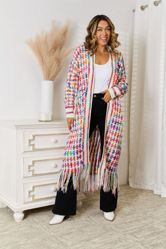 Multicolored Open Front Fringe Hem Cardigan | Slay Eclectic