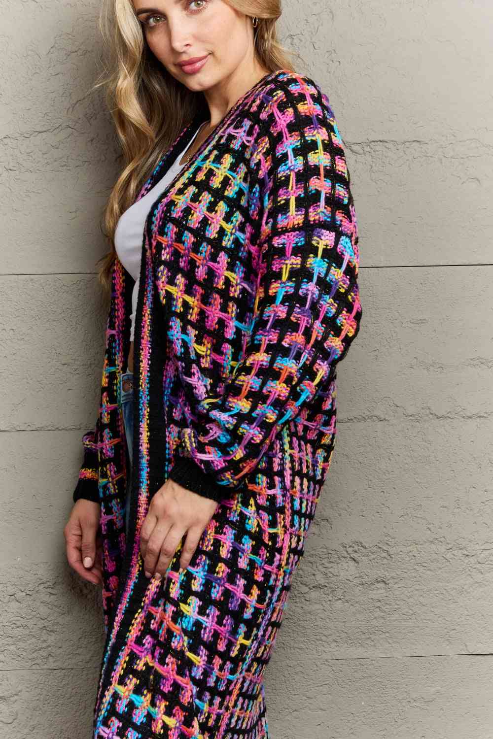 Multicolored Open Front Fringe Hem Cardigan - Slay Eclectic