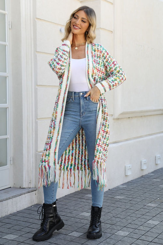 Multicolored Open Front Fringe Hem Cardigan | Slay Eclectic