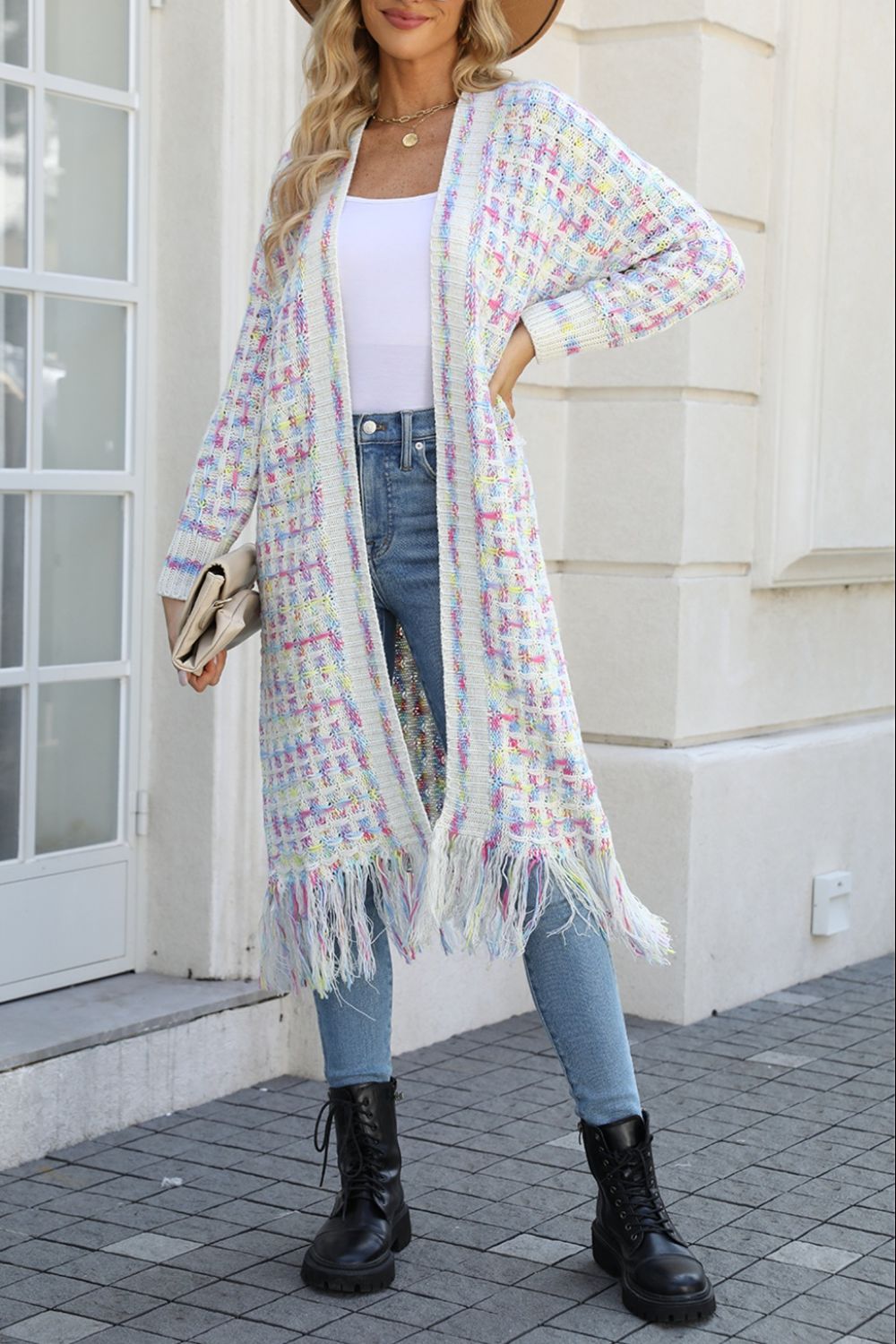 Multicolored Open Front Fringe Hem Cardigan | Slay Eclectic