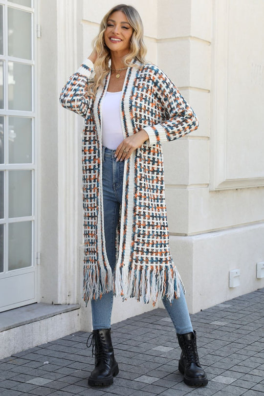 Multicolored Open Front Fringe Hem Cardigan | Slay Eclectic