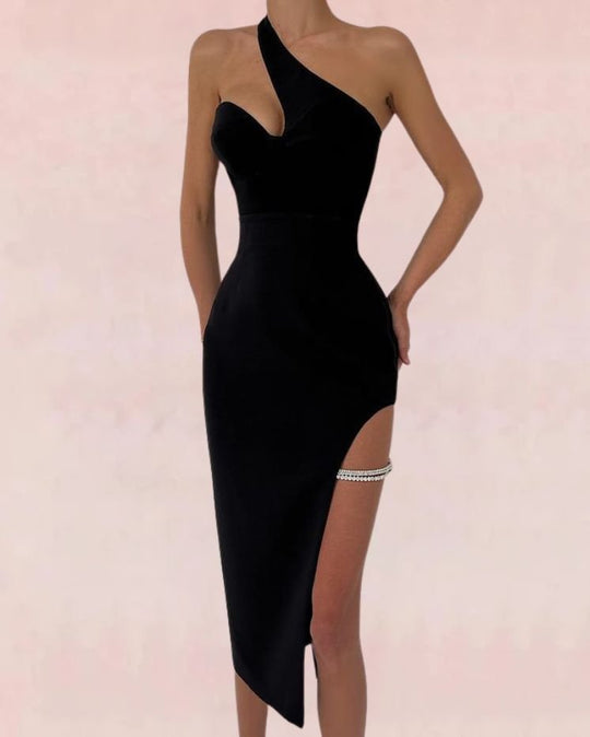 Oblique Bandage Midi Dress - Black - Slay Eclectic