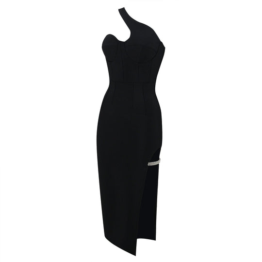 Oblique Bandage Midi Dress - Black | Slay Eclectic