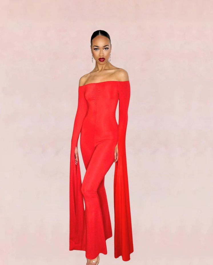 Off-Neck Skinny Jumpsuit - Red | Slay Eclectic